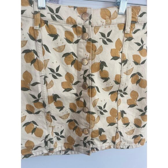 Reformation Denim Skirt Women XS Lemon Print Button Front Summer Yellow - Picture 6 of 6